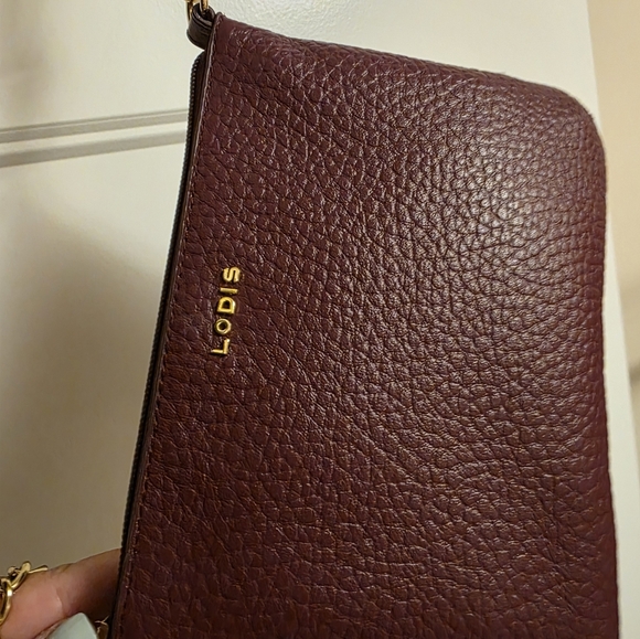 Lodis Burgundy Leather Crossbody with Gold Chain - Picture 2 of 8